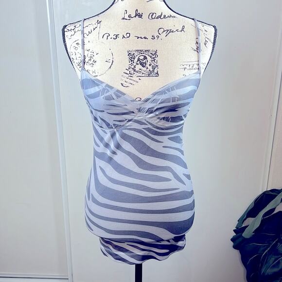 Vintage Arden B Zebra Print Fitted Tunic Top size M/L - Picture 2 of 7